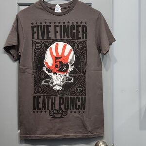 NWOT 5FDP Five Finger Death Punch Gray Punchagram Skull Knuckles Tee